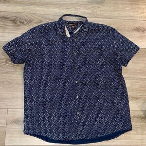 Michael Kors Navy Blue Patterned Men's Shirt Size XL